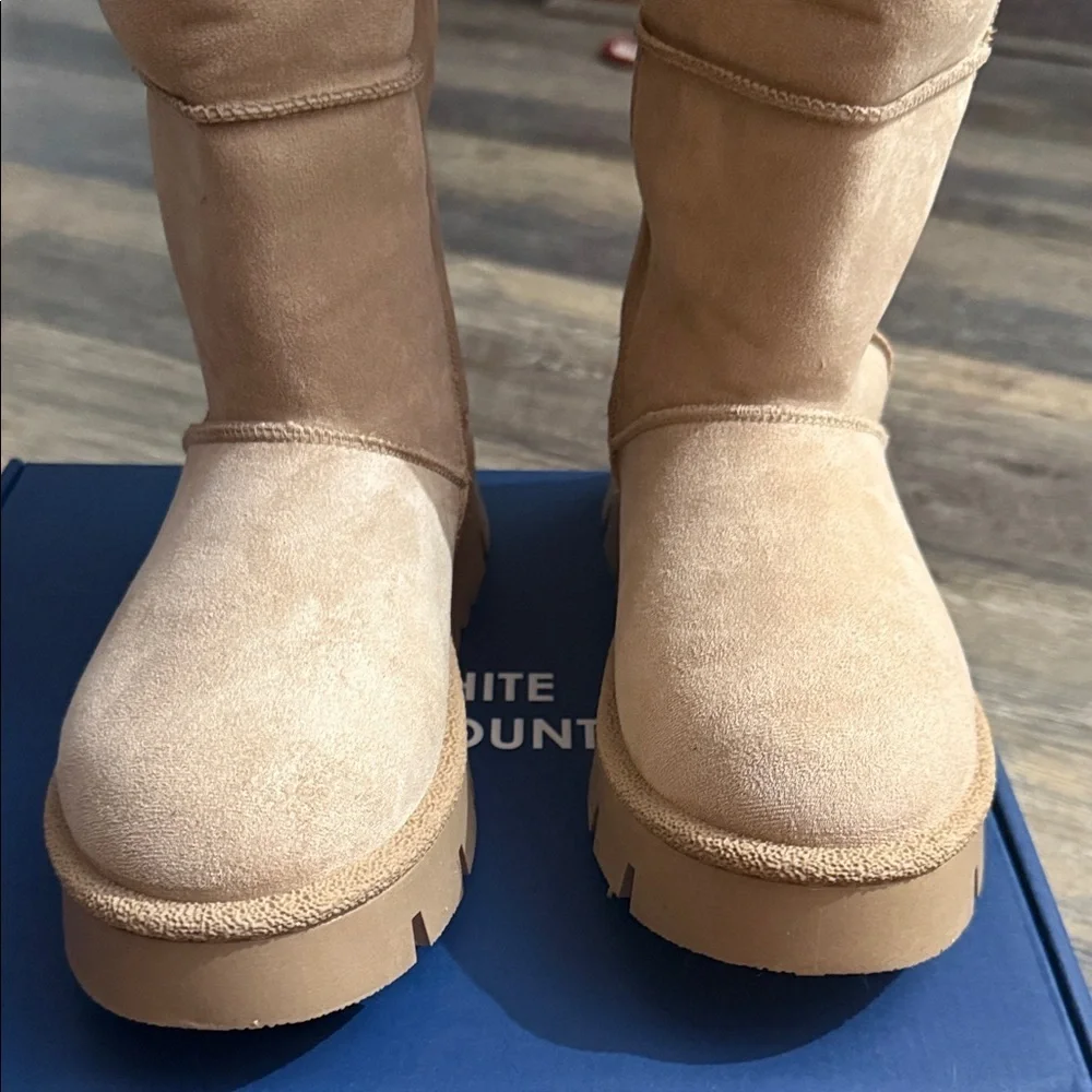 White Mountain Beige Knee-High Boots with Faux Fur